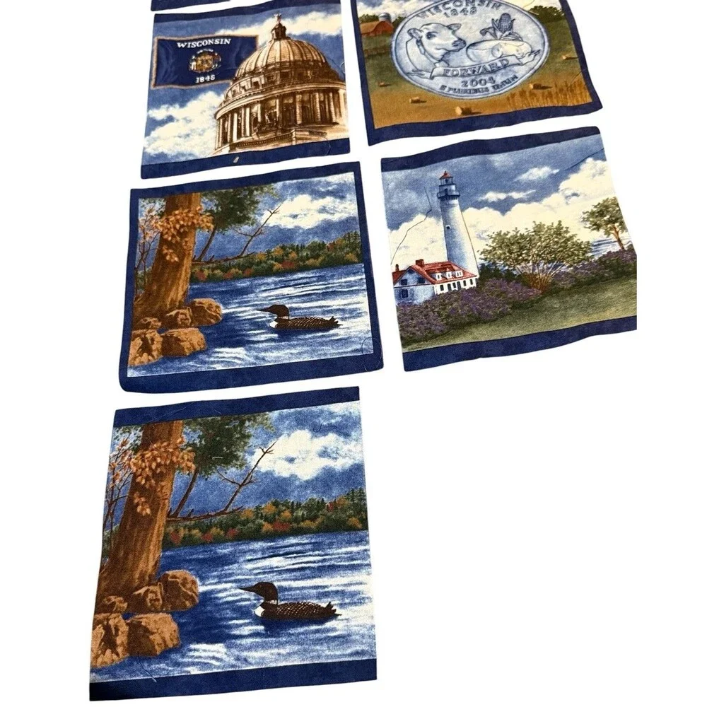 Wisconsin Fabric Squares Lot 13 Quilt Panels Lighthouse Deer Loon State Capitol